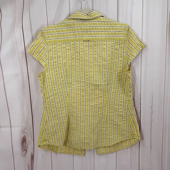 Columbia Women’s Medium Yellow Striped Button Down Short Sleeve - Picture 5 of 7